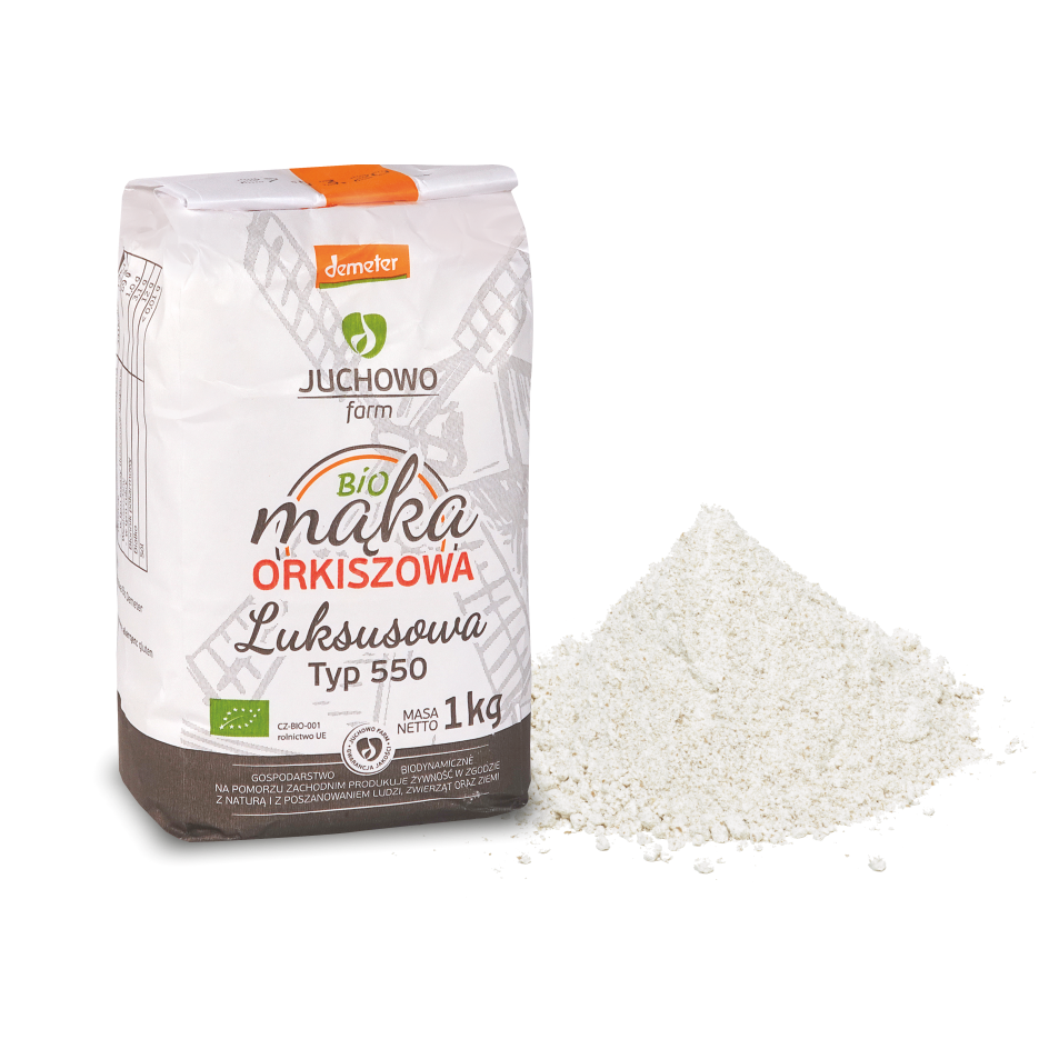 FARINE D'ÉPEITRE DE LUXE TYPE 550 DEMETER BIO 1 kg - JUCHOWO DDM: 09-2026