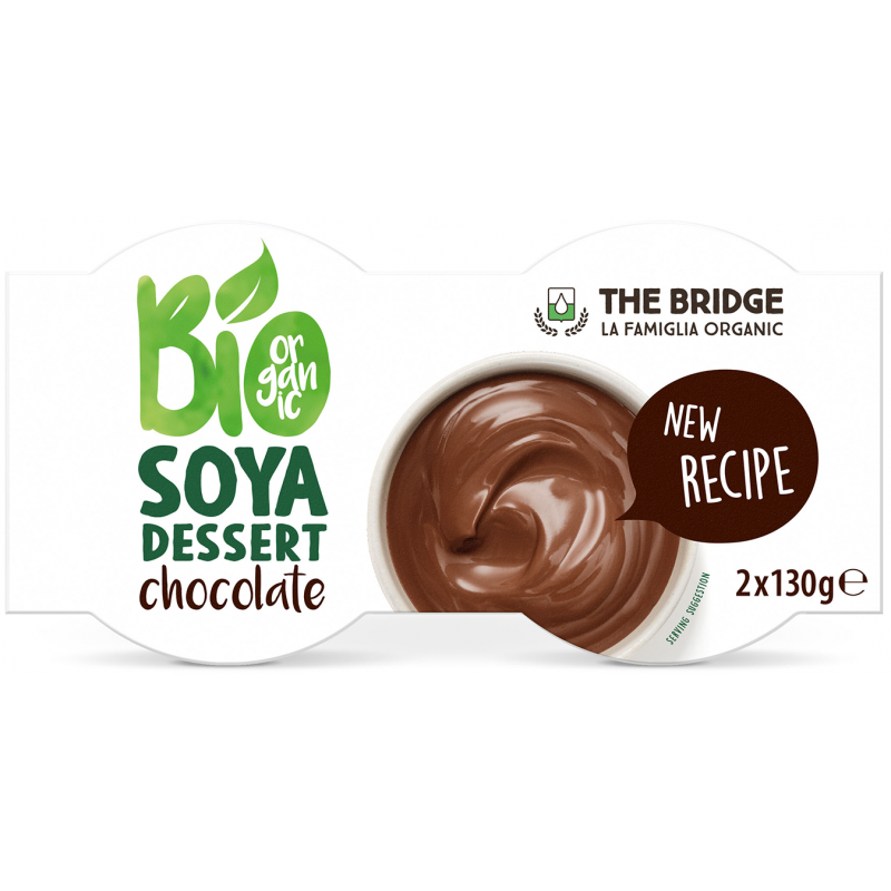 DESSERT AU SOJA AU GOÛT DE CHOCOLAT, SANS GLUTEN ET BIO (2 x 130 g) 260 g - THE BRIDGE DDM: 10-2026