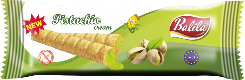 BÂTONNETS DE MAÏS À LA CRÈME À LA PISTACHE SANS GLUTEN 18 g - BALILA DDM: 09-2026