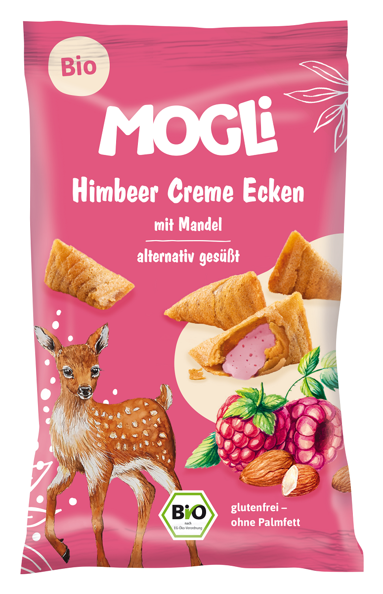CORNETS À LA CRÈME D'AMANDES ET DE FRAMBOISES, SANS GLUTEN ET BIO, 30 g - MOGLI DDM: 09-2026