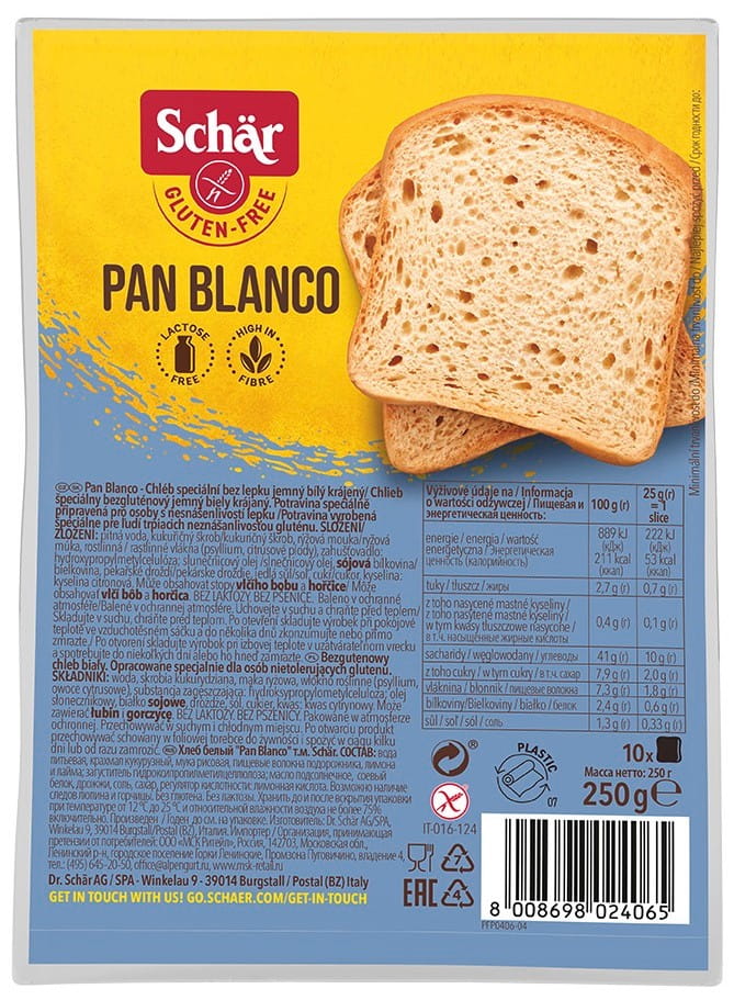Pain blanc sans gluten « Pan Blanco » 250 g de Schar DDM: 09-2026