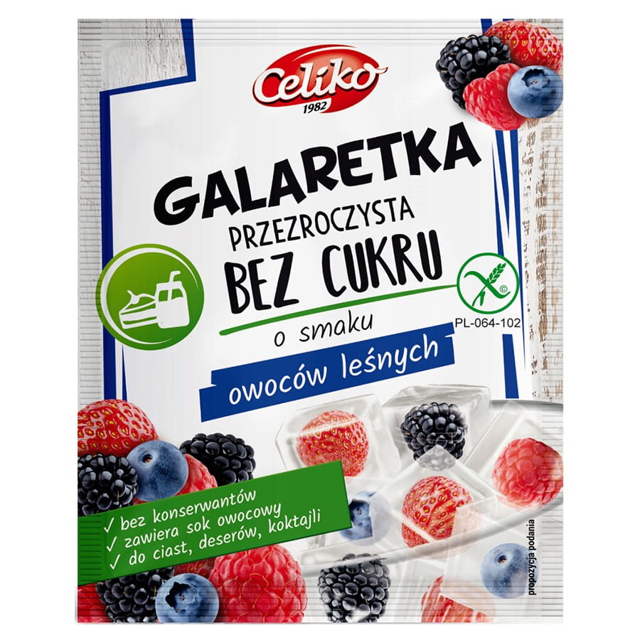Gelée sans sucre aux fruits des bois (transparente) Celiko, 14 g DDM: 09-2026