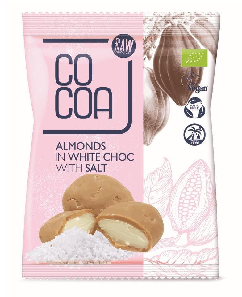 AMANDES ENROBÉES DE CHOCOLAT BLANC AU SEL BIO 70 g - COCOA DDM: 09-2026