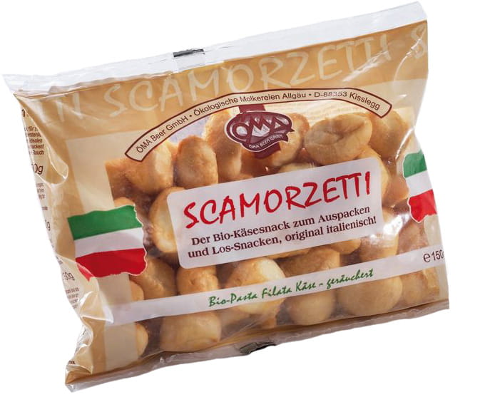 Snacks au fromage fumé (scarmozetti affumé) BIO 150 g - OMA
