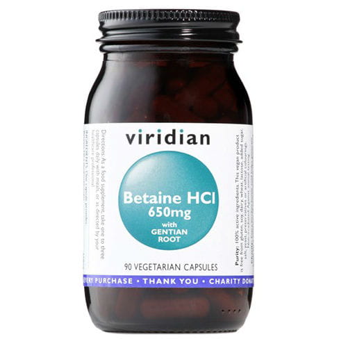 Bétaïne HCL avec amertume Bétine HCL 650 mg à la racine de Gentain 90 gélules VIRIDIAN