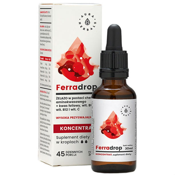 Ferradrop hautement absorbable + concentré d'acide folique gouttes 30 ml AURA HERBALS