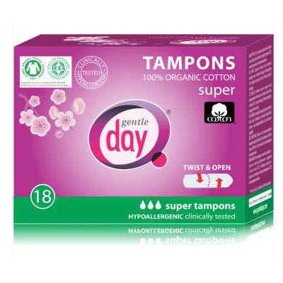 Tampons 100% coton bio - super 18 pcs - GENTLE DAY
