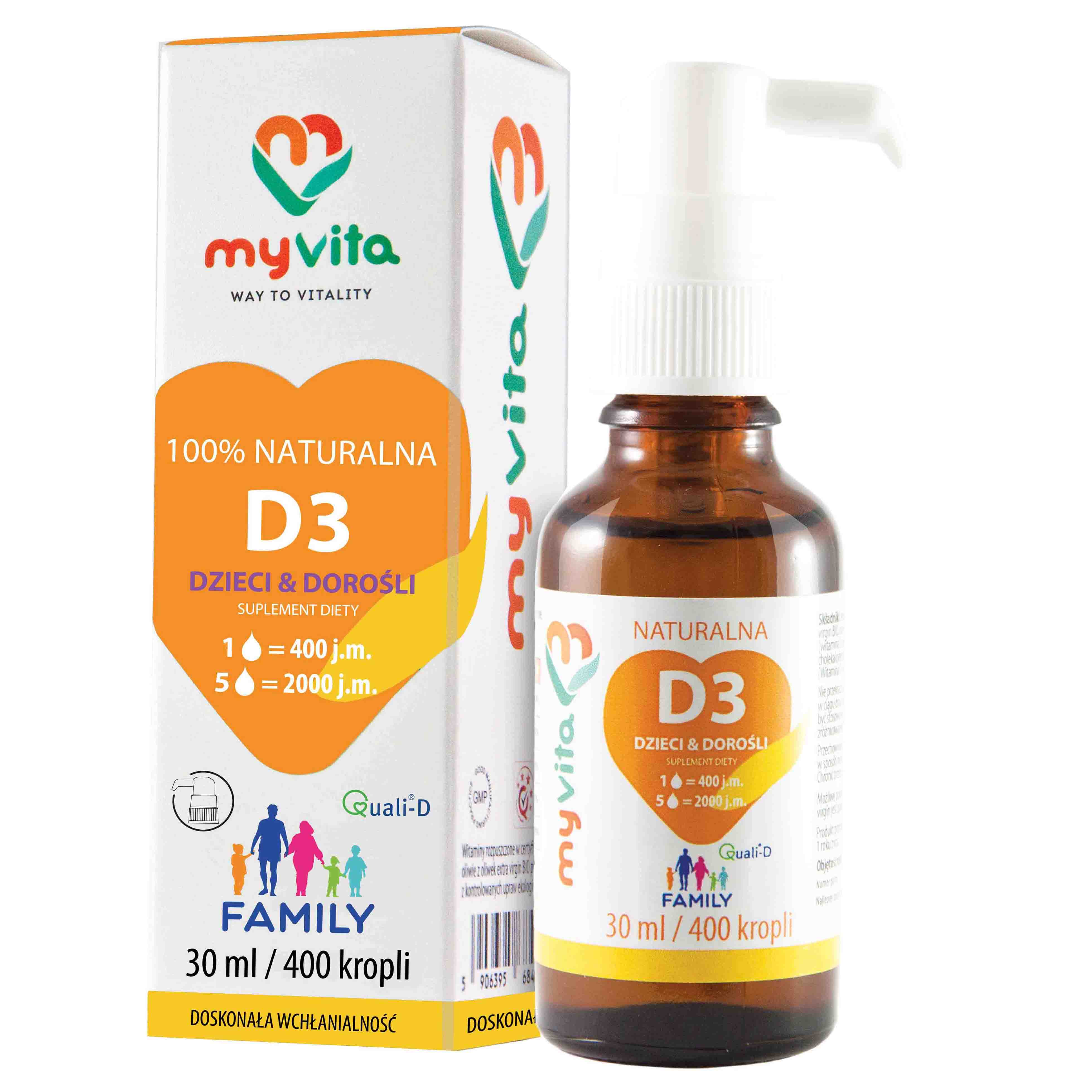 Vitamine D3 D - 3 2000 i en famille enfants & adultes 30ml MYVITA SILVER PURE