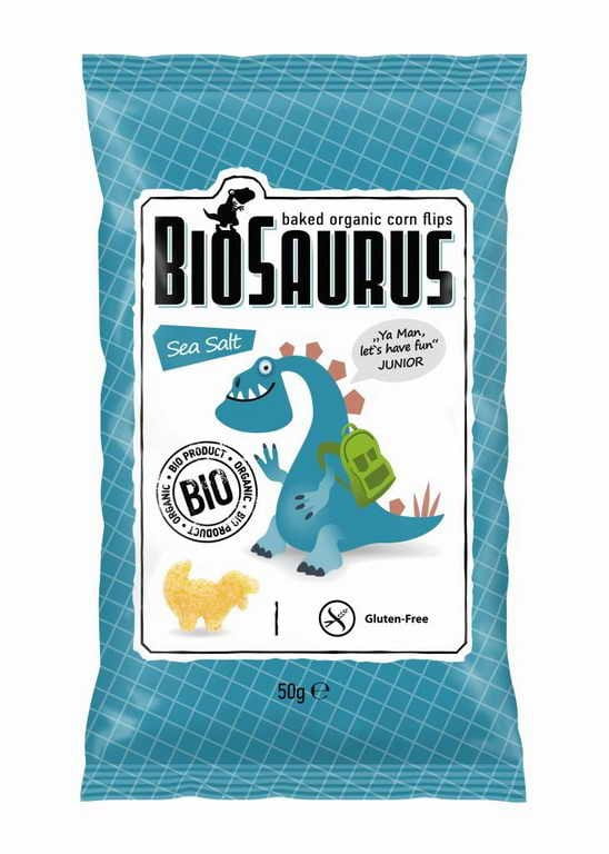 Chips de maïs dinosaure au sel de mer sans gluten BIO 50 g BIOSAURUS