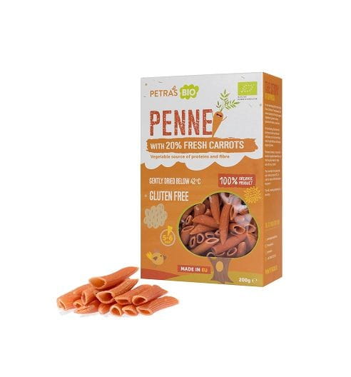 Pâtes penne aux lentilles rouges aux carottes sans gluten cru BIO 200 g PETRAS BIO