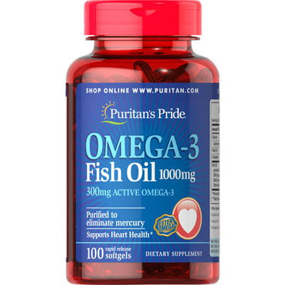 Huile de poisson OMEGA3 1000mg Huile de poisson OMEGA3 100 gélules PURITAN'S PRIDE