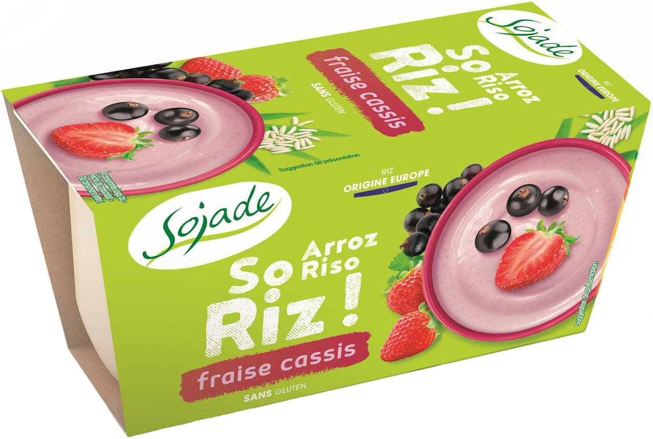 Entremet de riz fraise au cassis sans lactose sans gluten BIO (2 x100 g) - SOJADE