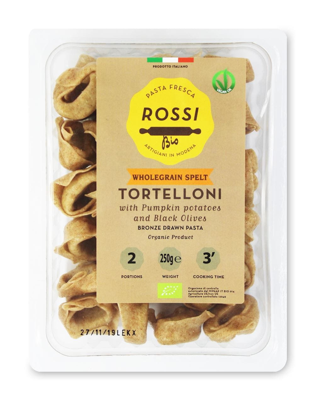 Tortelloni d'épeautre aux pommes de terre potiron et olives BIO 250 g - FRESCA ROSSI PASTA