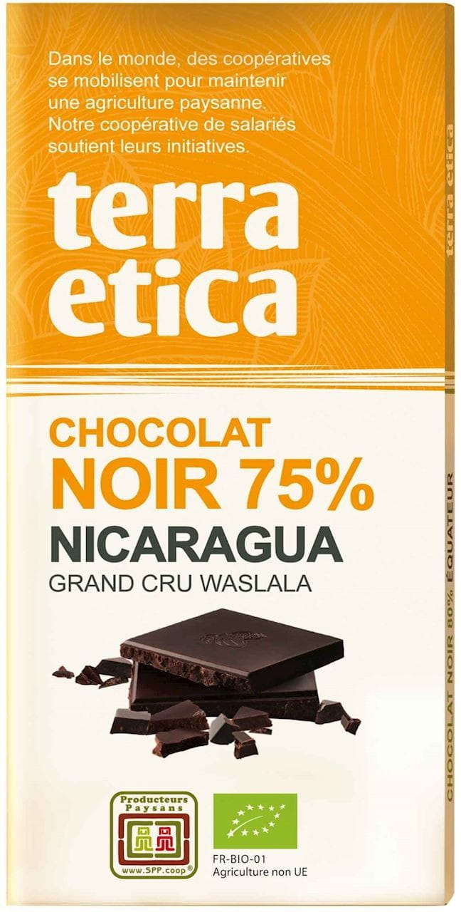 Chocolat noir 75% nicaragua commerce équitable BIO 100 g - TERRA ETICA