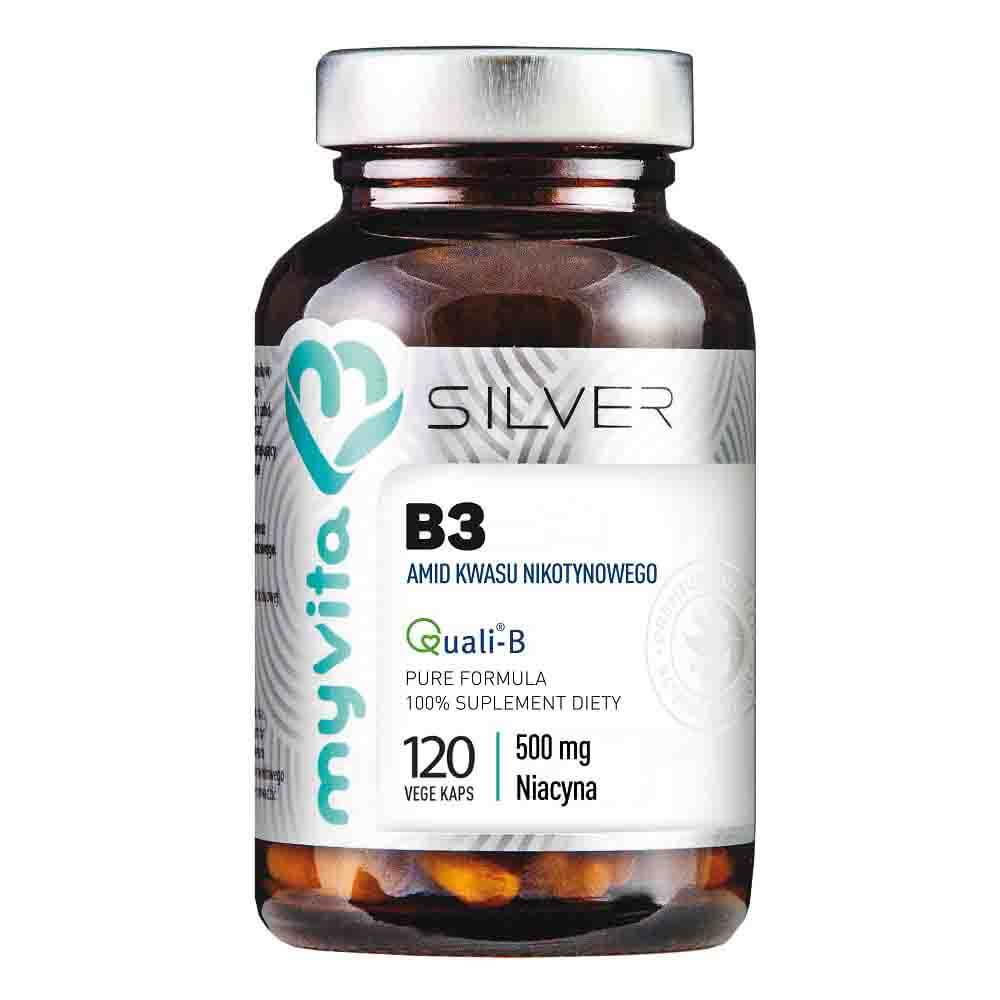 Vitamine B3 niacine acide nicotinique amide 500 MG 120 gélules végétales 72 g MYVITA SILVER PURE