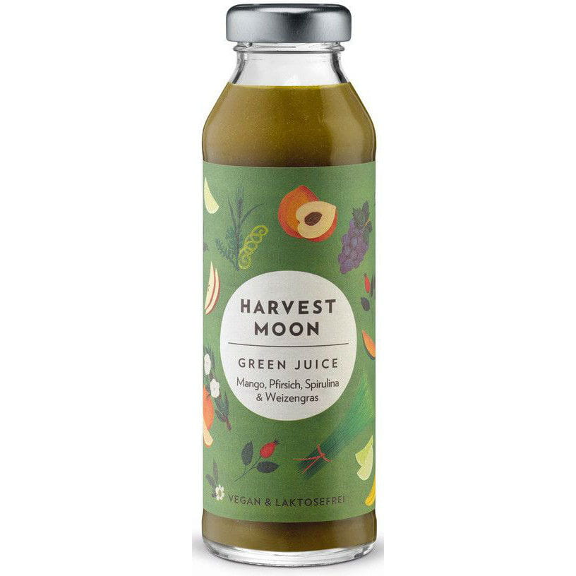 Jus de fruits à la mangue, pêche, spiruline, herbe de blé BIO 300 ml - HARVEST MOON