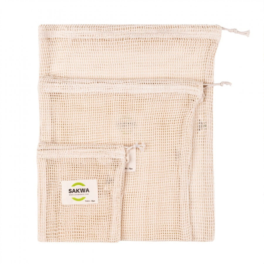 Sacs en coton réutilisables pour fruits et légumes, 3 pcs, mix - SAKWABAG
