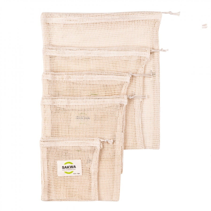 Sacs en coton réutilisables pour fruits et légumes, 5 pcs, mix - SAKWABAG