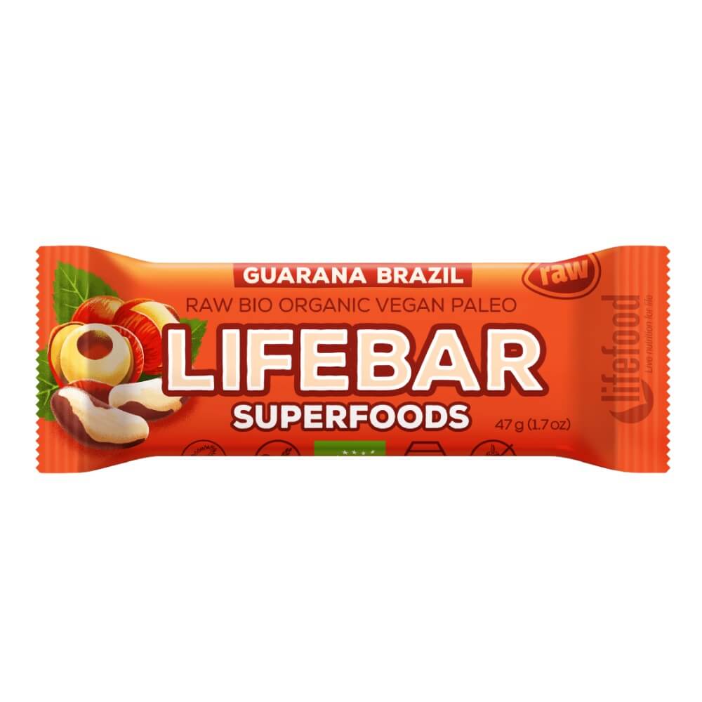 Barre aux noix du Brésil et guarana crue sans gluten BIO 47 g - LIFEFOOD