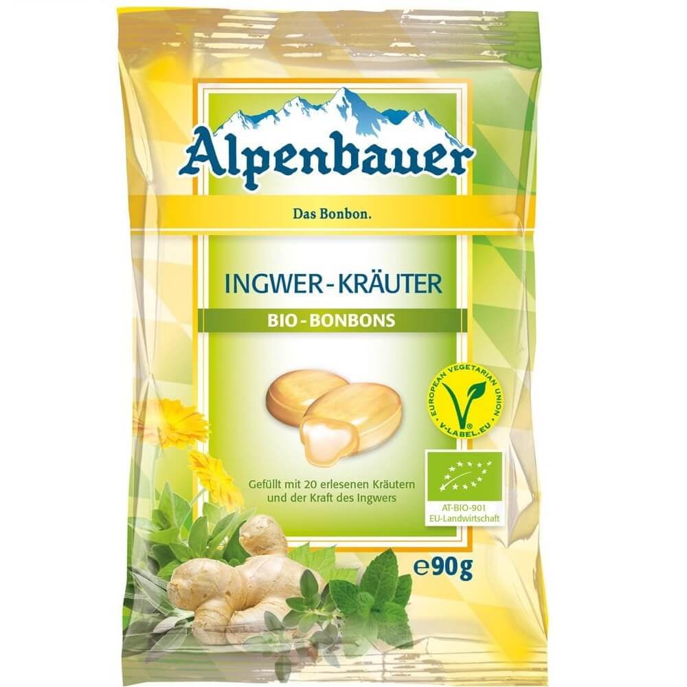 Bonbons fourrés au gingembre et aux herbes, vegan BIO 90 g - ALPENBAUER