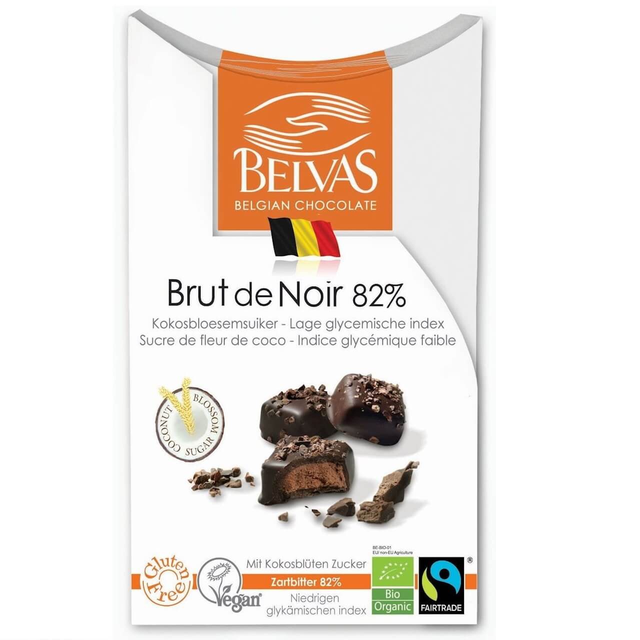 Chocolats belges chocolat noir 82% sans gluten commerce équitable BIO 100 g - BELVAS