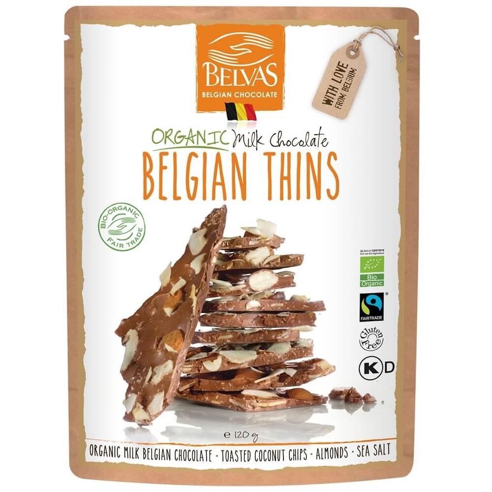 Morceaux de chocolat au lait aux amandes et noix de coco BIO 120 g - BELVAS