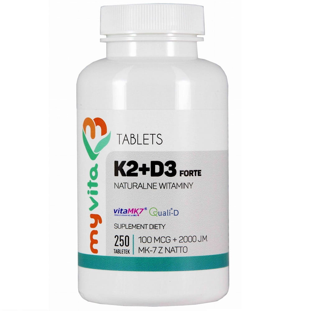 Vitamine K2 MK - 7 K2MK7 100mcg + D3 de lanoline 2000iu 250 comprimés MYVITA