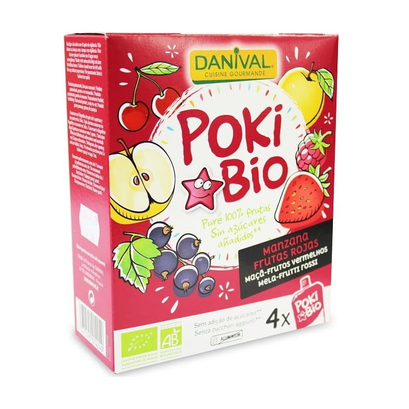 Purée de pomme aux fruits rouges et cassis sans sucres ajoutés BIO 4x90 g - DANIVAL