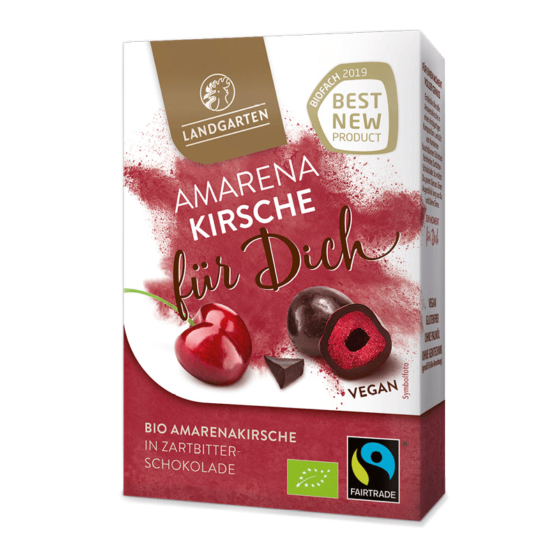Cerises amarena lyophilisées au chocolat noir sans gluten BIO 90 g - LANDGARTEN