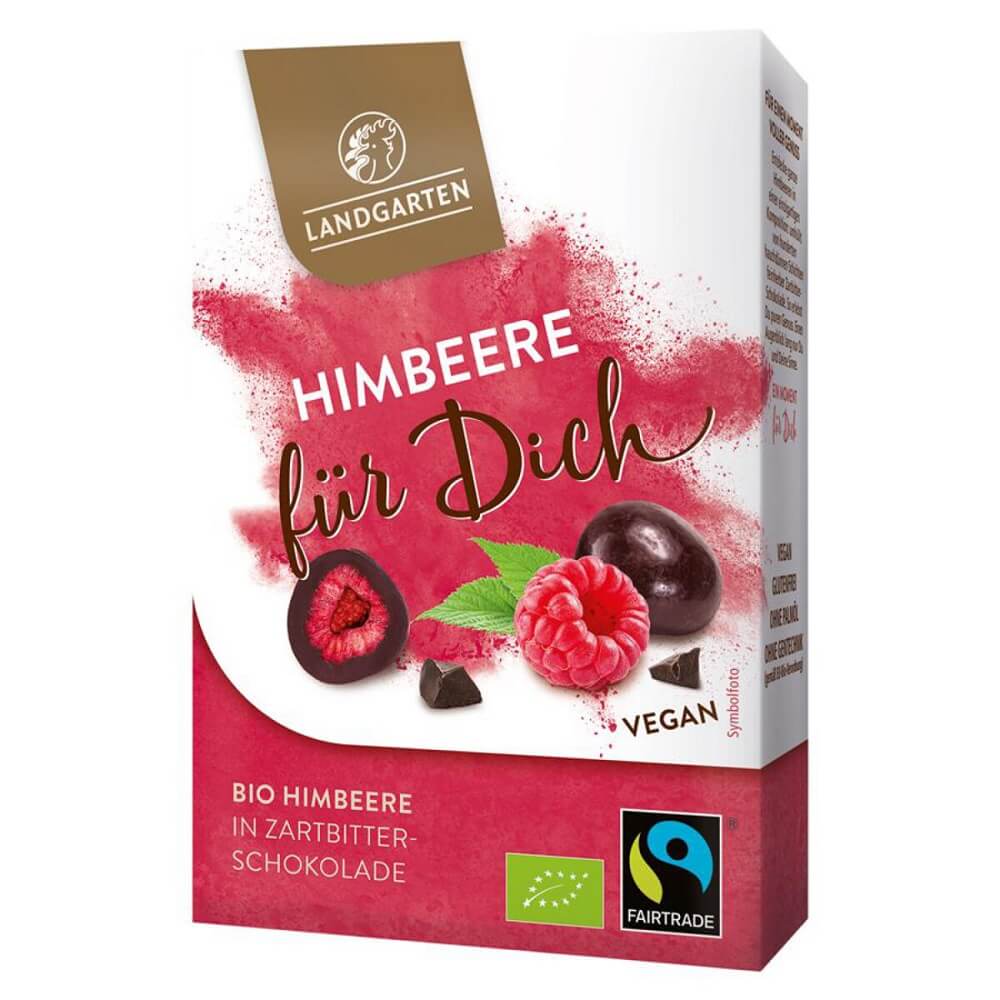 Framboises lyophilisées sans gluten au chocolat noir BIO 90 g - LANDGARTEN