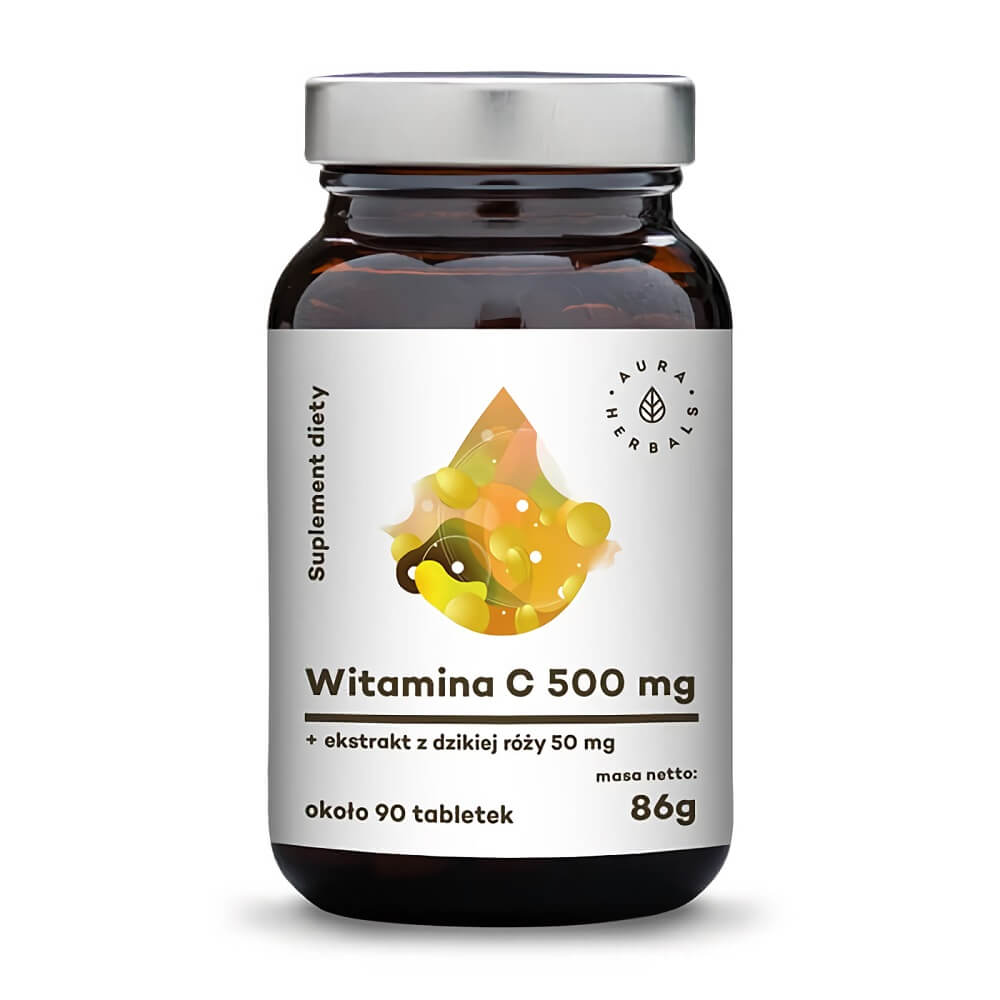 Vitamine C 500mg + Extrait de Rose Musquée 50mg 90 comprimés 86g AURA HERBALS
