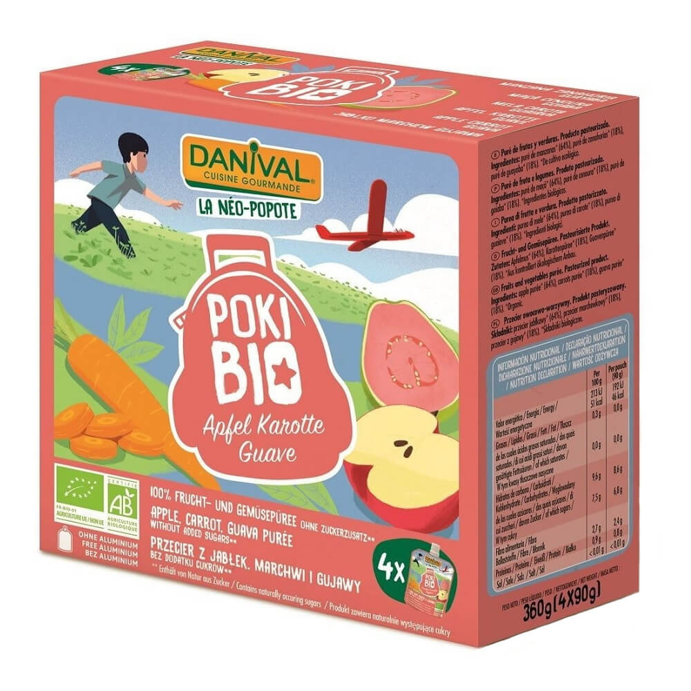 Purée pomme - carotte - goyave 100% fruit sans sucre ajouté BIO 4x90 g - DANIVAL
