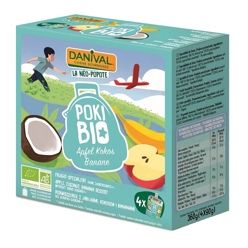 Purée pomme - coco - banane 100% fruits sans sucres ajoutés BIO 4x90 g - DANIVAL