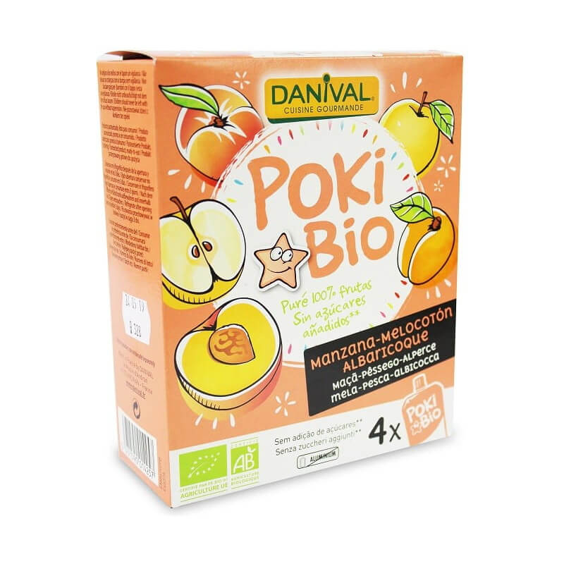 Purée pomme - pêche - abricot 100% fruit sans sucre ajouté BIO 4x90 g - DANIVAL