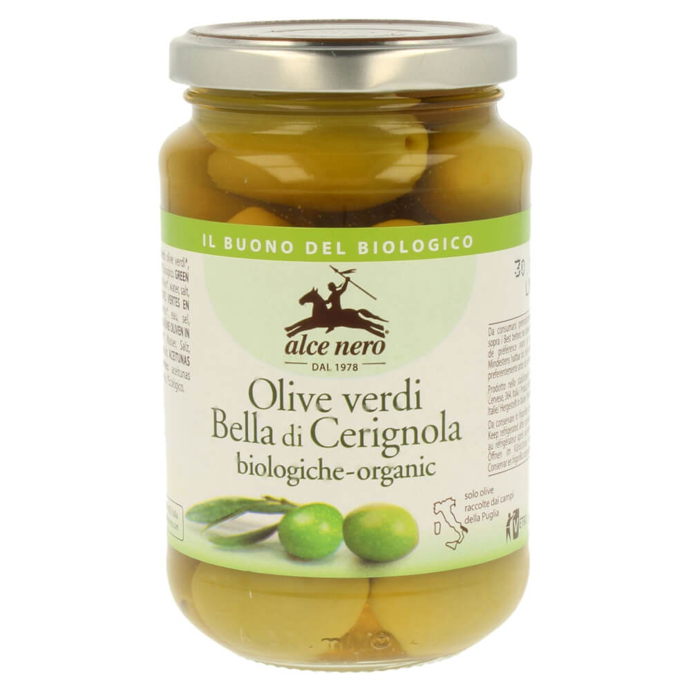 Olives vertes bella di cerignola avec noyau en saumure BIO 350 g - ALCE NERO