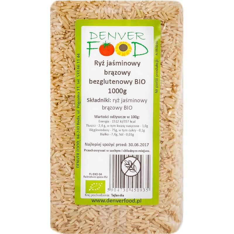 Riz complet au jasmin sans gluten BIO 1000g DENVER FOOD
