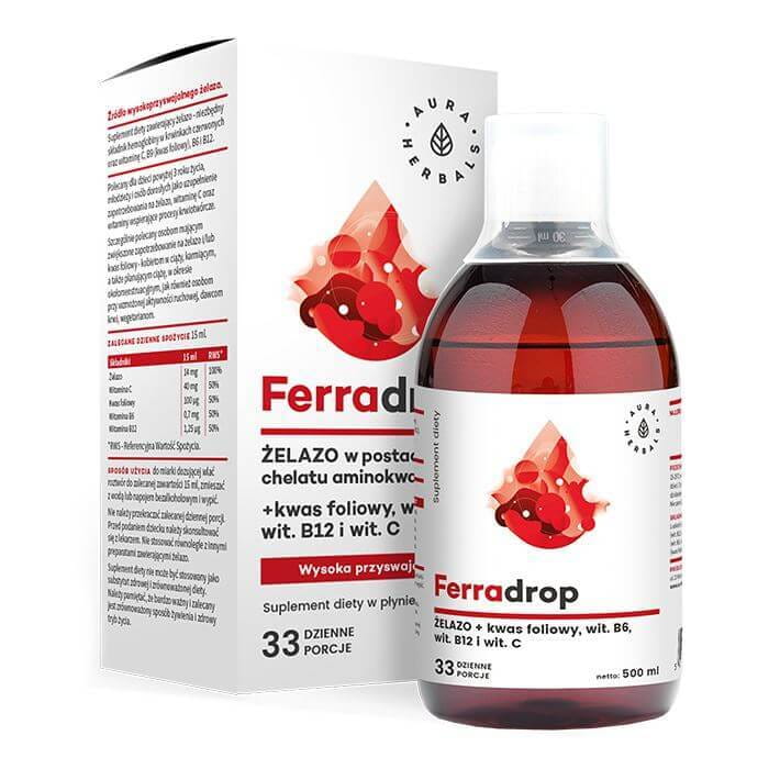 Ferradrop fer hautement absorbable + acide folique liquide 500ml AURA HERBALS