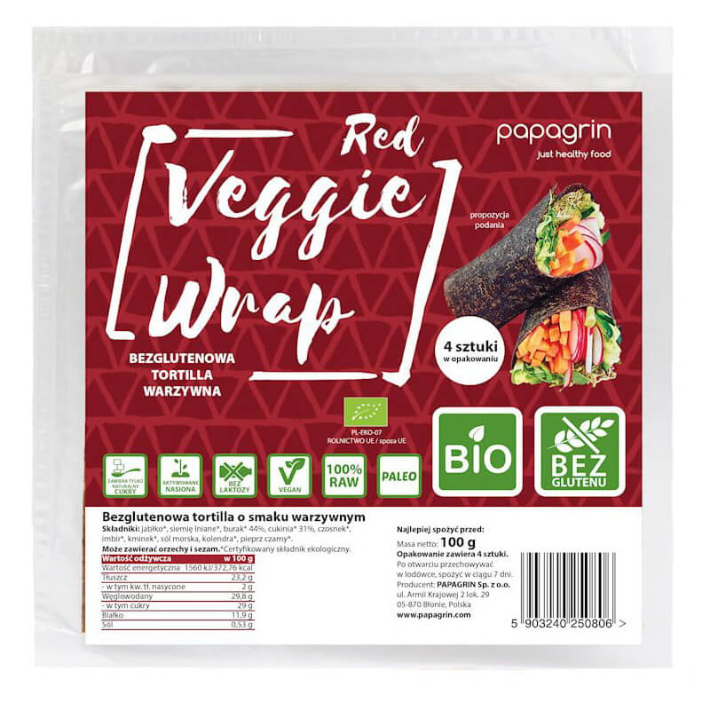 Tortilla de légumes rouges wraps BIO sans gluten 100 g - PAPAGRIN