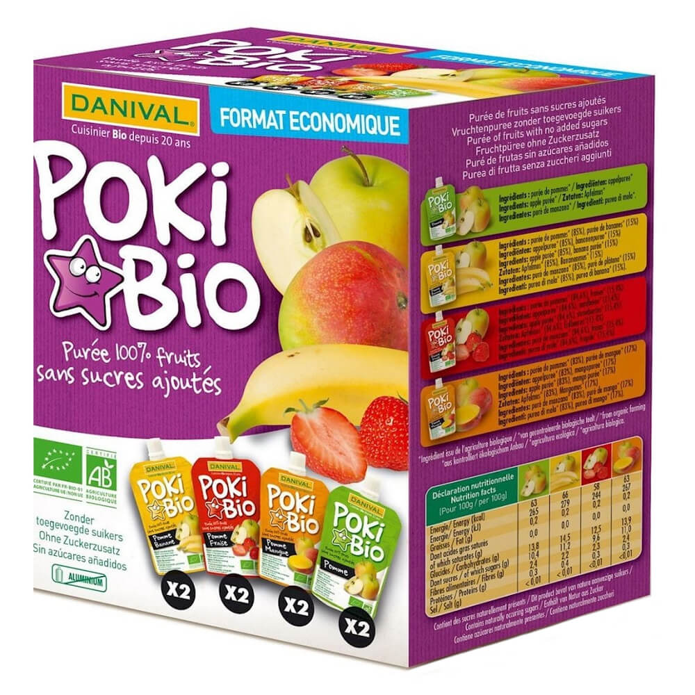 Purée de fruits 100% mélange de fruits sans sucre ajouté BIO 8x90 g - DANIVAL