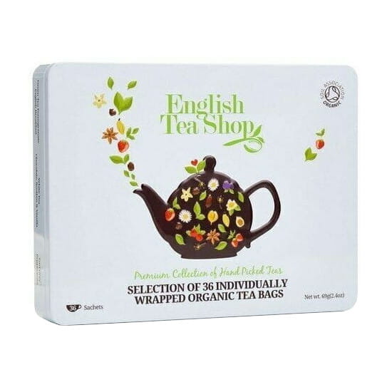 Un coffret de thés dans une boîte blanche décorative BIO 69 g ENGLISH TEA SHOP