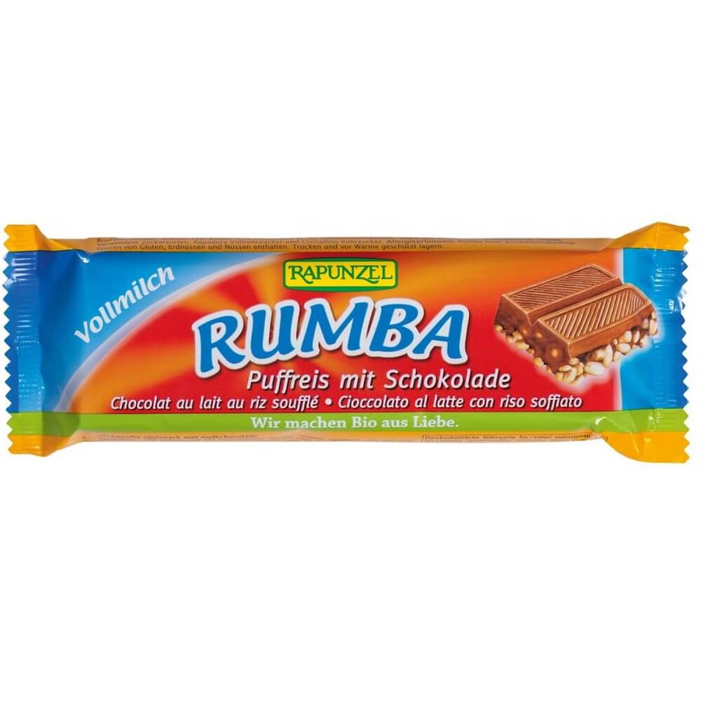 Barre Rumba au chocolat au lait et riz préparé BIO 50 g - RAIPONCE