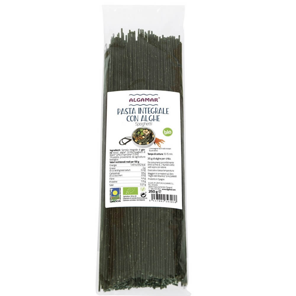 Spaghetti de blé entier aux algues BIO 250 g - ALGAMAR