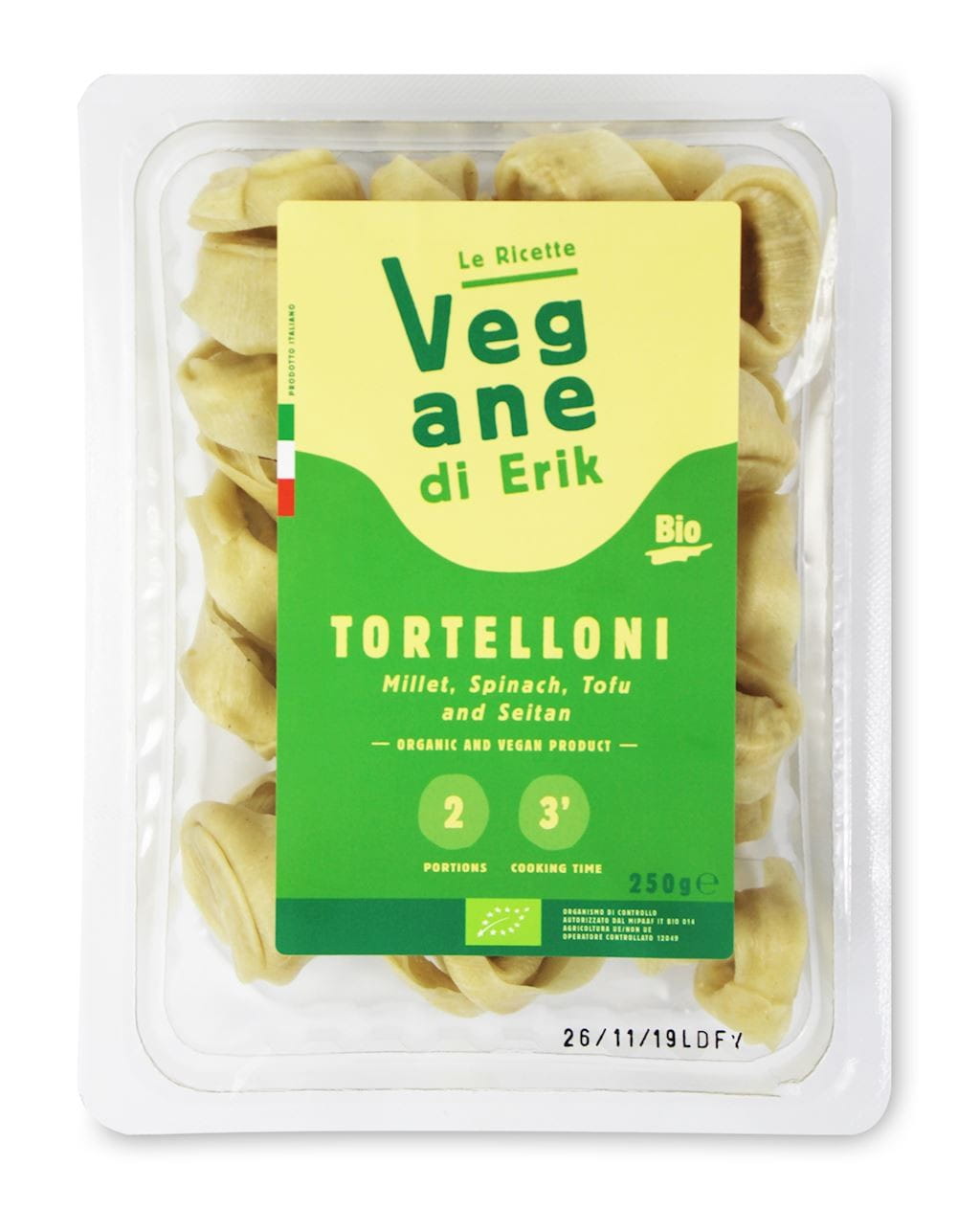 Tortelloni au millet, épinards, tofu seitan BIO 250 g - PÂTES FRESCA ROSSI
