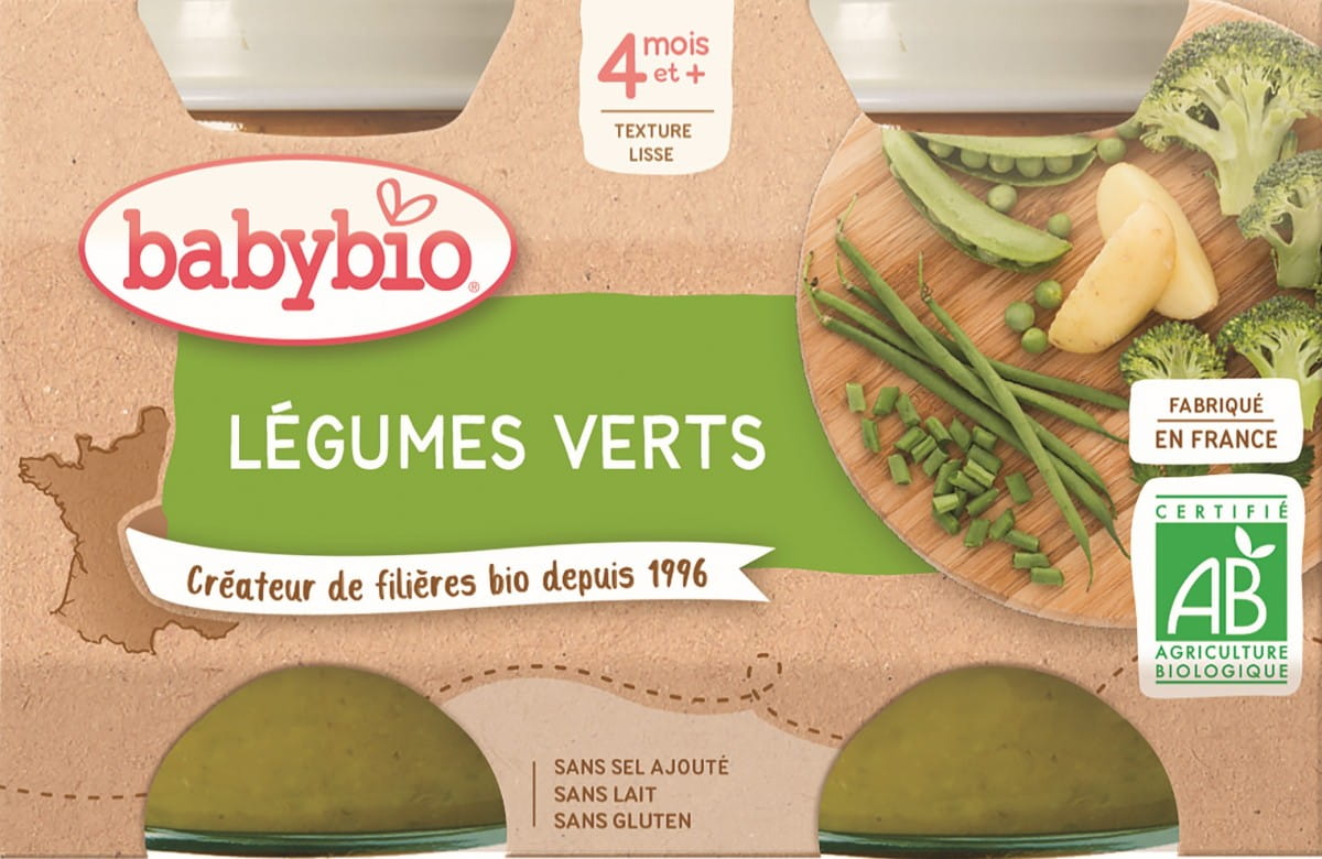 Purée de légumes verts dès 4 mois BIO sans gluten 2x130 g BABYBIO