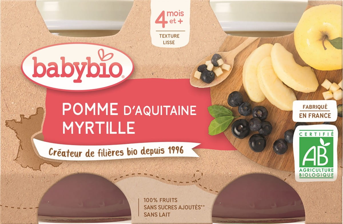Dessert pomme - myrtille dès 4 mois sans gluten BIO 2x130 g BABYBIO