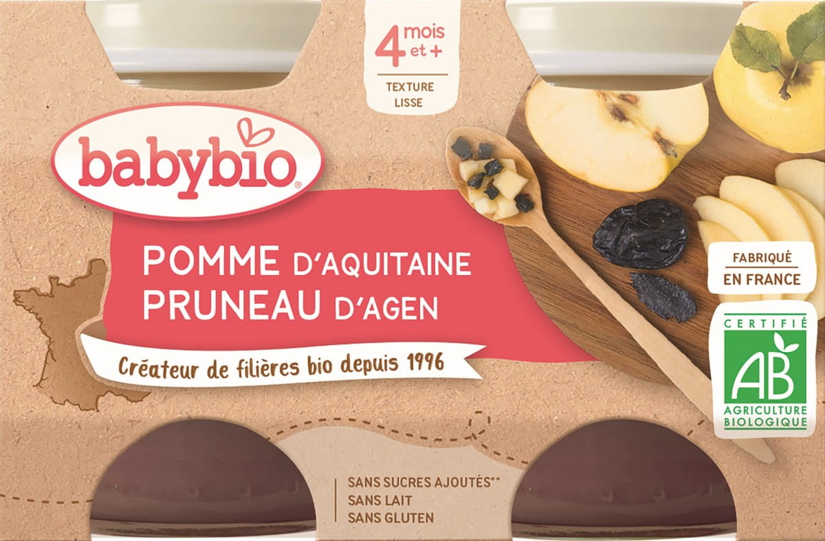 Dessert pomme - prune dès 4 mois sans gluten BIO 2x130 g BABYBIO