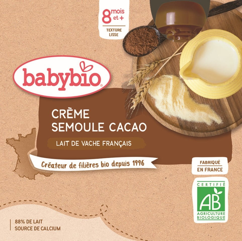Dessert lacté à la semoule de cacao dès le 8ème mois BIO 4x85 g BABYBIO