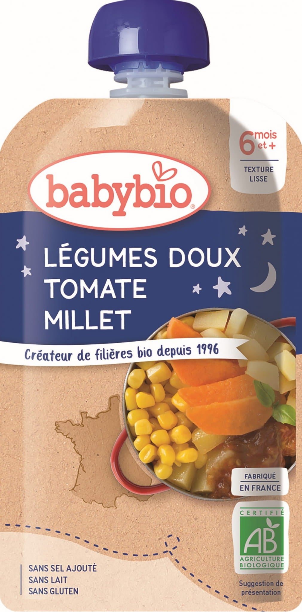 Plat du soir mélange de légumes au millet dès 6 mois sans gluten BIO 120 g BABYBIO