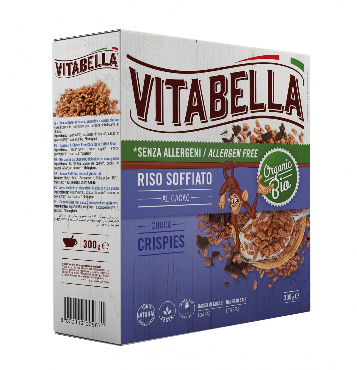 Céréales de riz au chocolat sans gluten au riz BIO 300 g VITABELLA