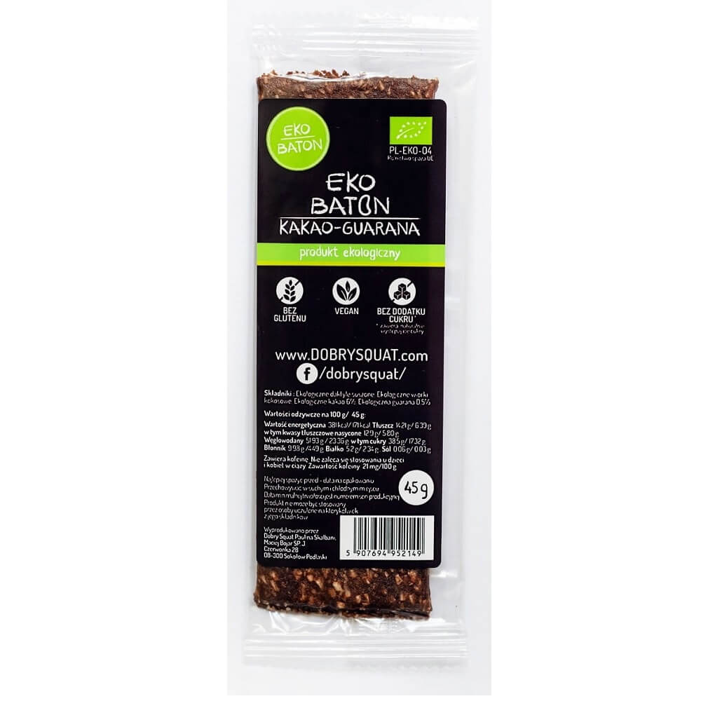Barre de cacao Guarana BIO 45 g - BON SQUAT